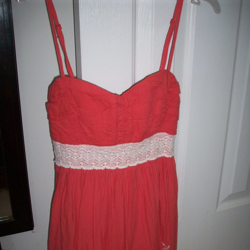 Trixxi A-Line Ruched Top Dress Salmon Red Pink Lace Pleated Lined Sleeveless Med